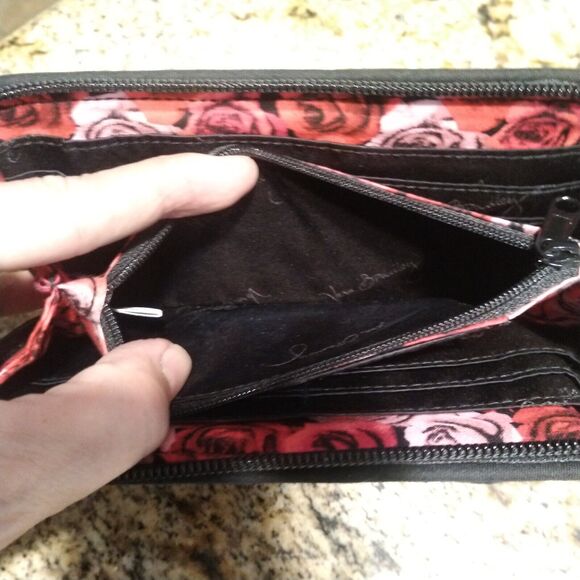 Vera Bradley Zip Around Wallet Havana Dots Floral Black Red/Pink - Picture 7 of 10